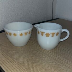 Vintage Floral White and Gold Creamer and Sugar Bowl Set
